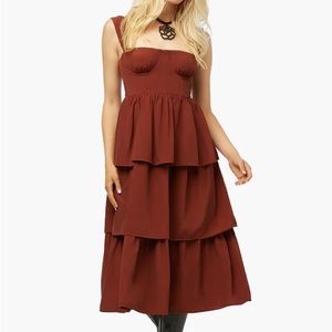 WeWoreWhat Corset Ruffle Tiered Midi Dress Brown